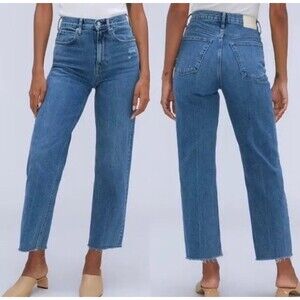 Everlane Women's Distressed Cotton The Way High Jeans Size 26
